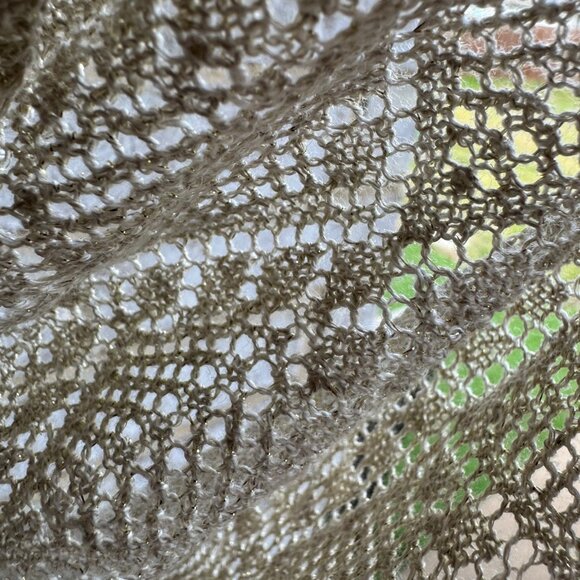 Tori Richard Long Sleeve V-Neck Gold Gletter Open Knit Sweater Women's Size S. - Picture 7 of 8